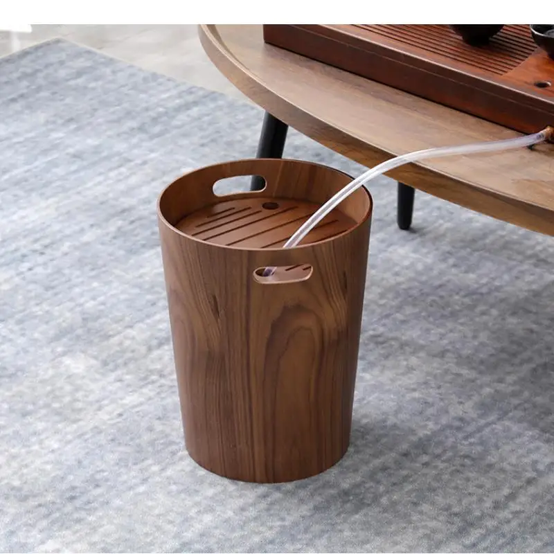 Solid Wood Tea Residue Bucket Garbage Can Room Separation Accessories Storage Trash Waste Bins