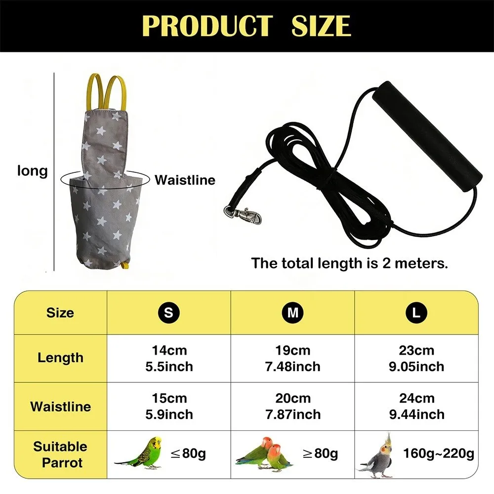 Cute Adjustable Bird Flight Suits Breathable Feces Pocket Parrot Outdoor Leashes Escape Proof Bird Flight Clothes Pet Walking view 6
