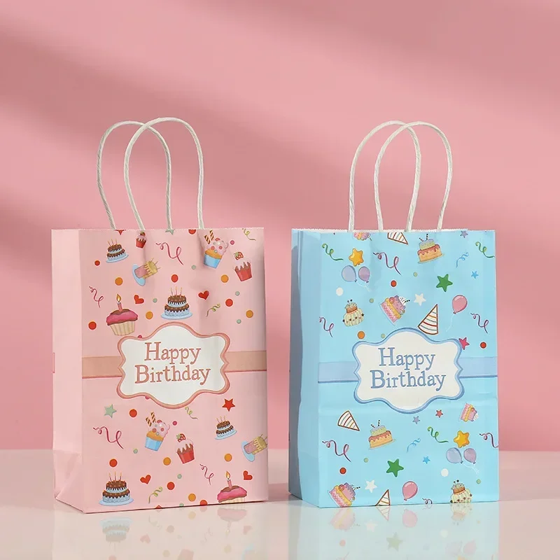 20-50pcs Gift Bag Packaging Handle Paper Storage Candy Cookie Happy Birthday Party Favor Jewelry Bronzing Tote Bags Cute Pattern