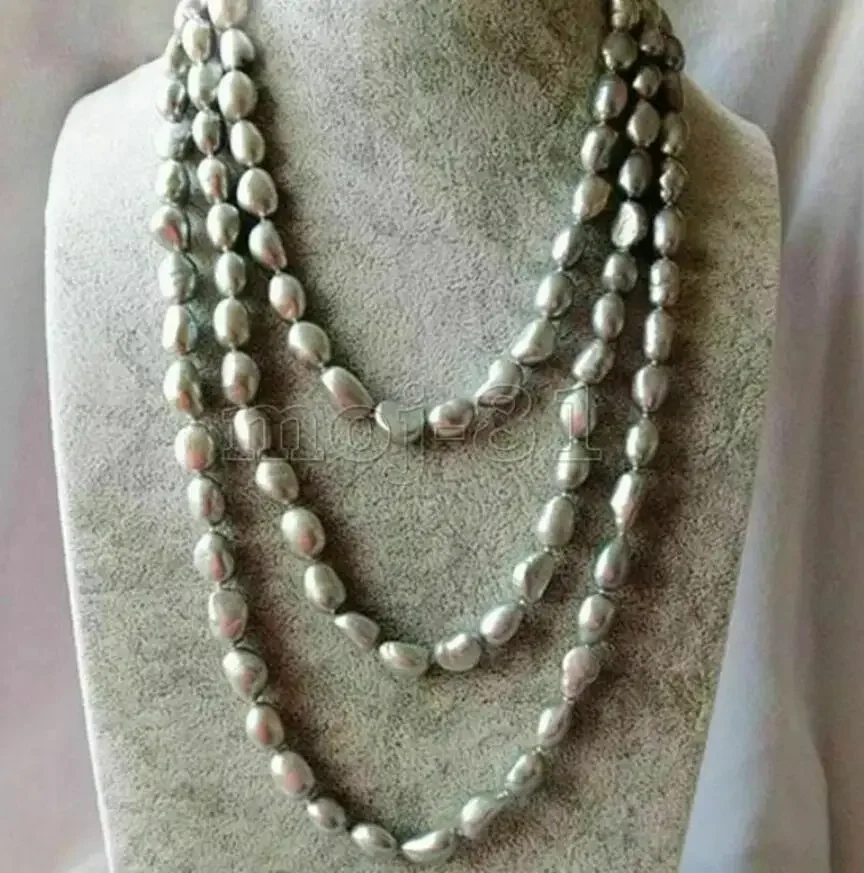 

New 50" Long Women's Jewelry 8-9mm Gray Baroque Long Freshwater Pearl Necklace