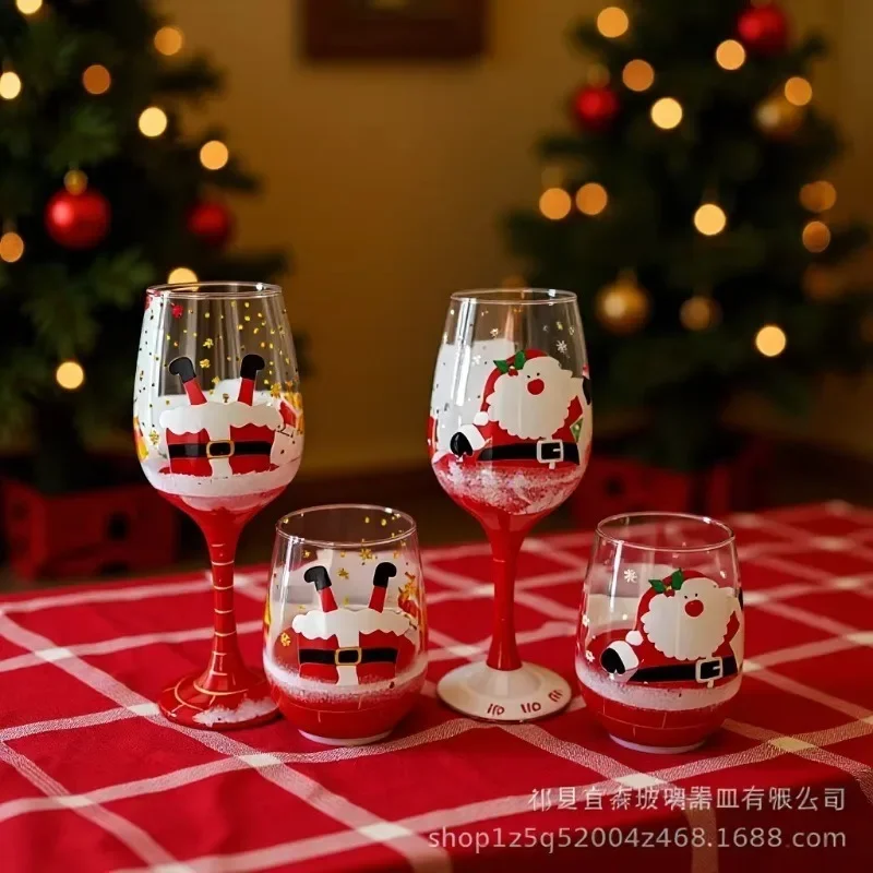 Creative Christmas Wine Glass Hand Painted Santa Claus Crystal Drinkware Holiday Party Stemless Goblet Xmas Gift for Home