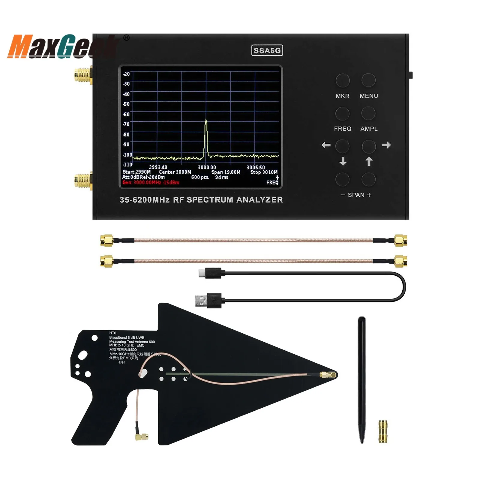 Wishcolor Portable SA6 Spectrum Analyzer Signal Generator + HT6 Log Periodic Antenna 0.6-10GHz EMC Antenna for 2G 3G 4G LTE