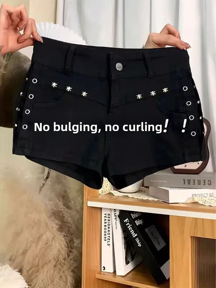 

High Waist Super Short Black Lemon Design American Spicy Girl Slim Fit Wrap around Ultra Thin Summer High Waist Workwear Hot ...