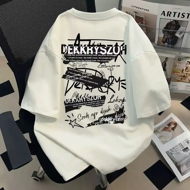 

Мужская и женская удобная и дышащая летняя футболка из чистого хлопка с надписью для пар, роскошная футболка с короткими рукавами и половиной рукавов