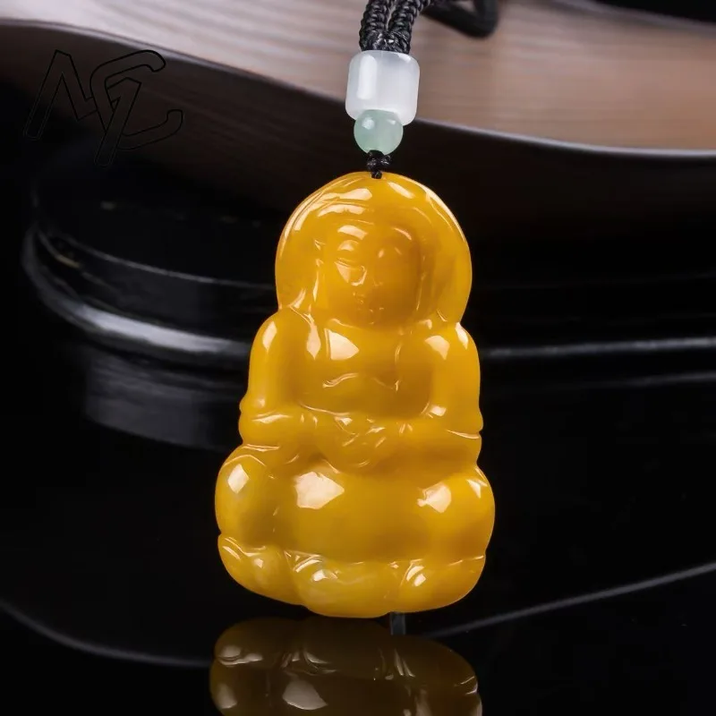 Real Natural Emerald Jade yellow Guanyin Bodhisattva Pendant Necklace Carved Jadeite Jewelry Fashion Amulet Gifts Certificate