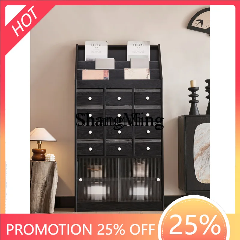 

FG retro bookshelf cabinet magazine cabinet floor-to-ceiling storage living room bedroom simple storage cabinet