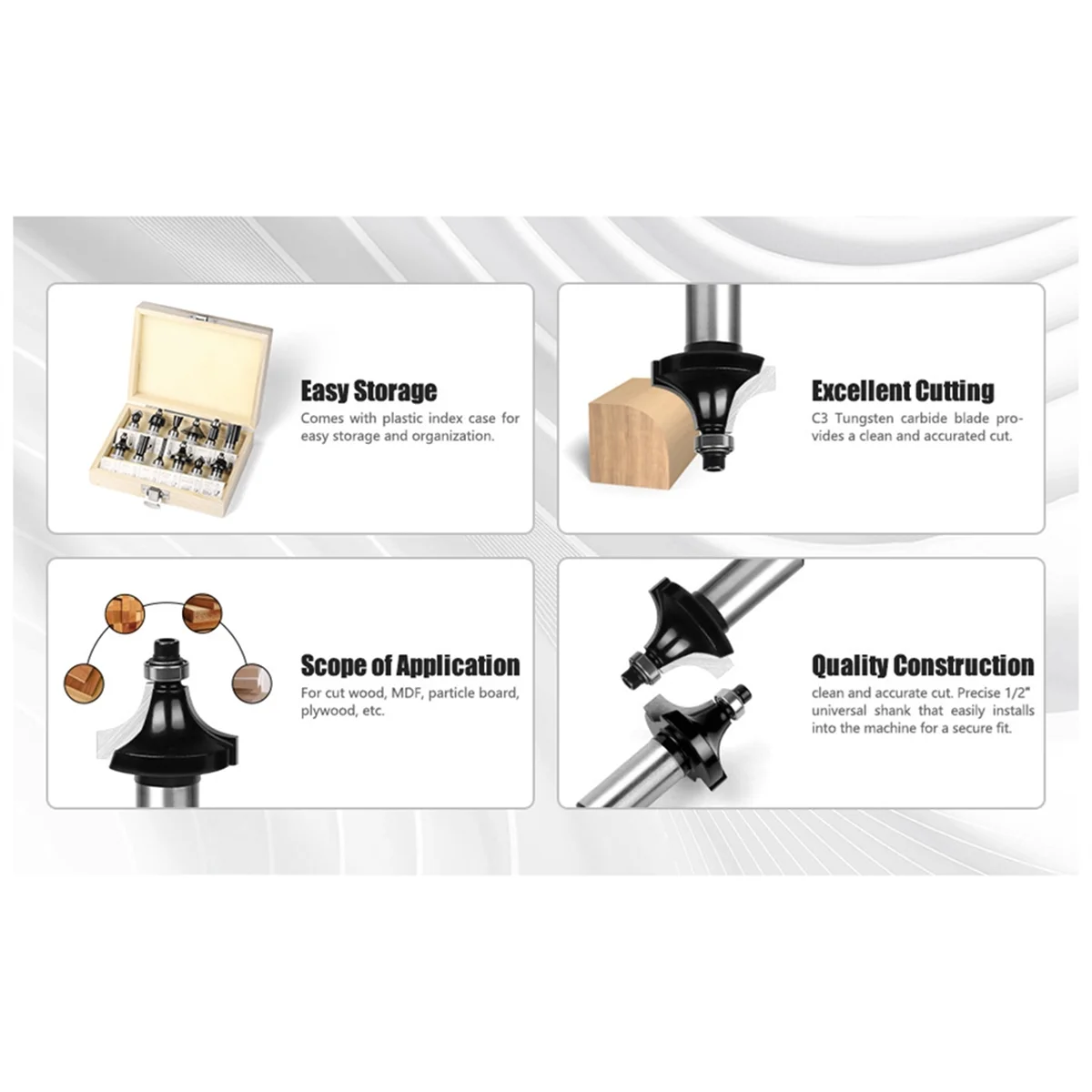 BAAQ 12 Piece 1/2 Shank Wood Milling Cutter Set Wood Engraving Machine / Trimming Machine Cutter Bit Set