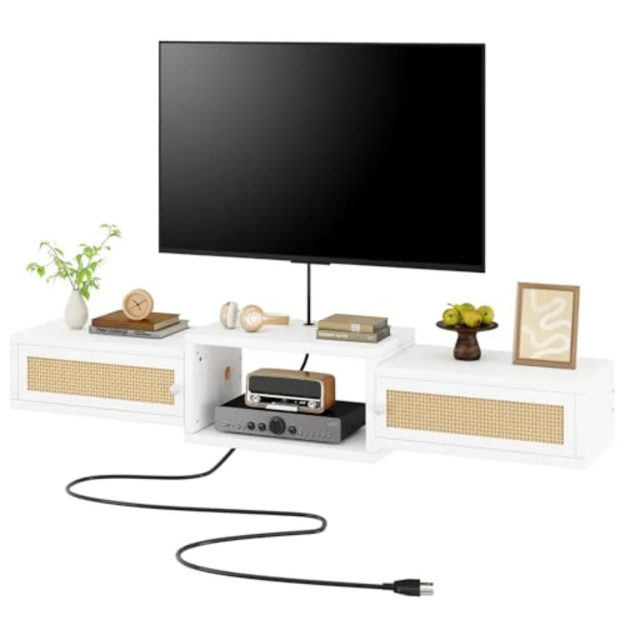 

Современная настенная тумба для телевизора из ротанга с дверцами, полка для ТВ до 55 дюймов, медиа-консоль, развлекательный центр