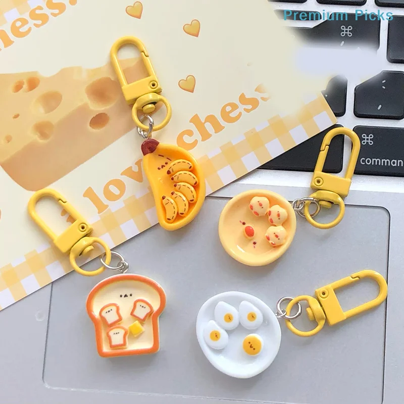 portableCartoon Cute Banana Bread Egg Backpack Charm Keychain Creative Fun Food Breakfast Tray Women's Bag Charms Accessories
