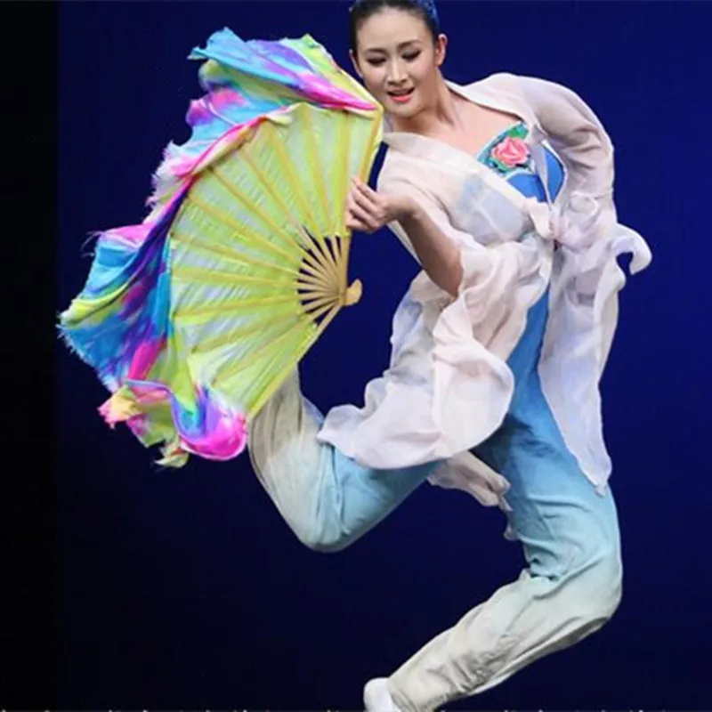 Handmade Silk Veil Classic Yangko Folk Art Bamboo Dance Party Stage Performance Show Props  Classical Flowy Fan Vei Dan Qing