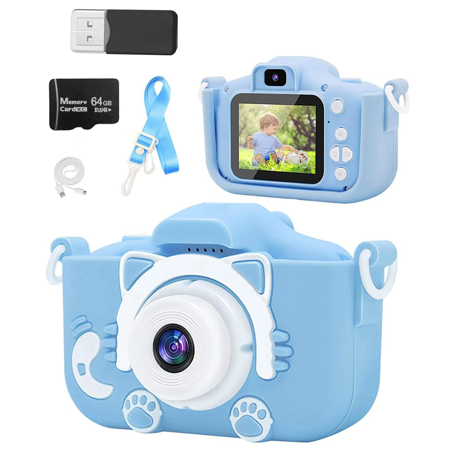 Kids' Camera with 64GB Memory Card, 48MP Resolution, 1080p HD Recording Perfect Holiday or Birthday Gift for Boys and Girls.