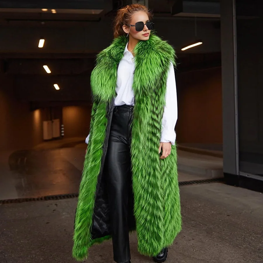 

Жилет из натурального лисьего меха с воротником, женское длинное меховое пальто без рукавов, пальто из лисьего меха, Новое поступление, верхняя одежда из натурального меха