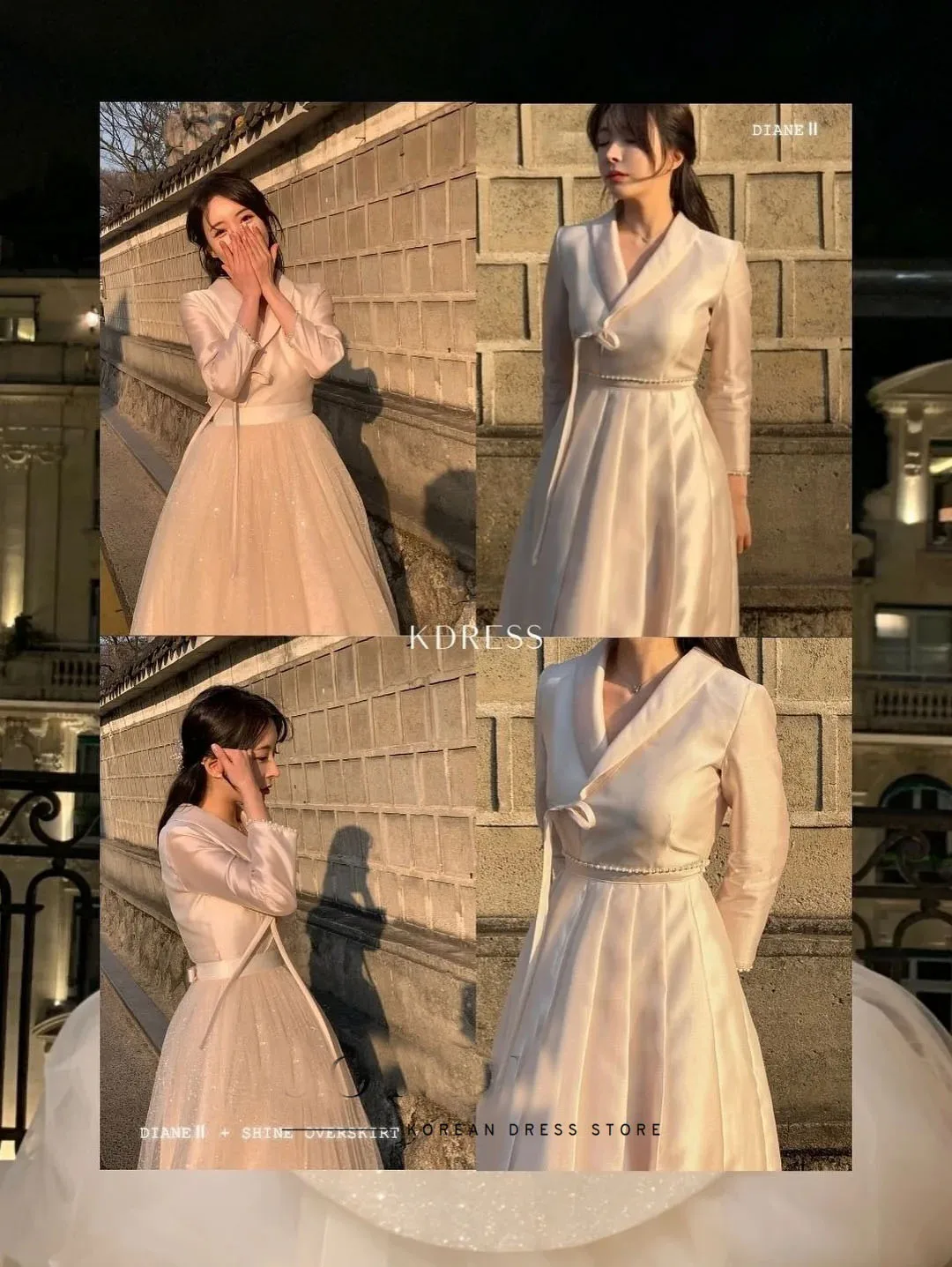 

ML Customized 2in1 Hanbok Korean Evening Dresses Tulle and Satin Dress V-Neck Long Sleeves Bridal Wedding Party Dresses Prom