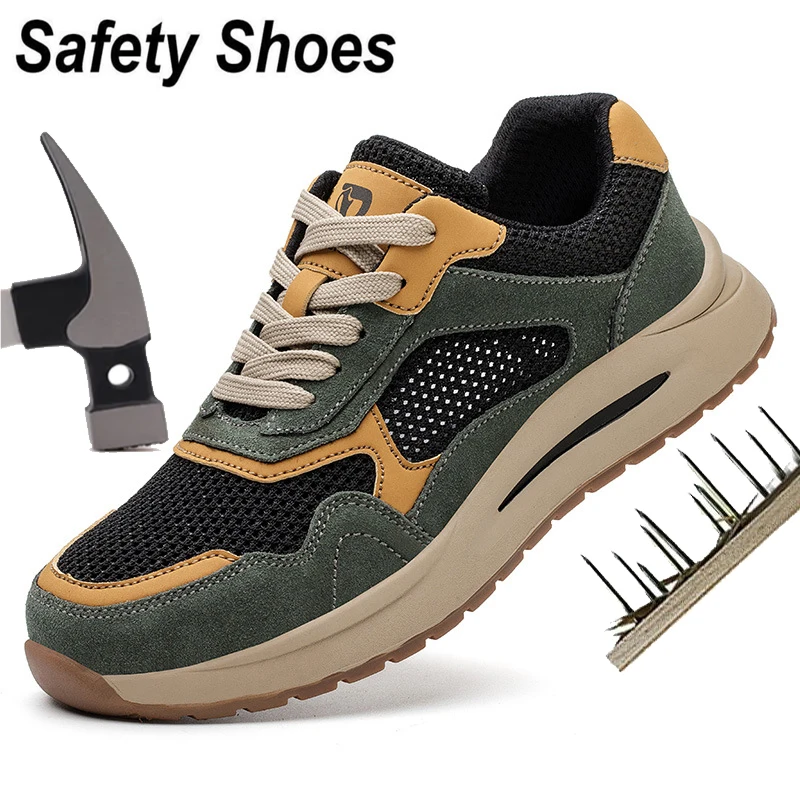 Safety Shoes Men Anti-Smashing Steel Toe Cap Puncture Proof Indestructible Light Breathable Sneaker Work Shoes Quality