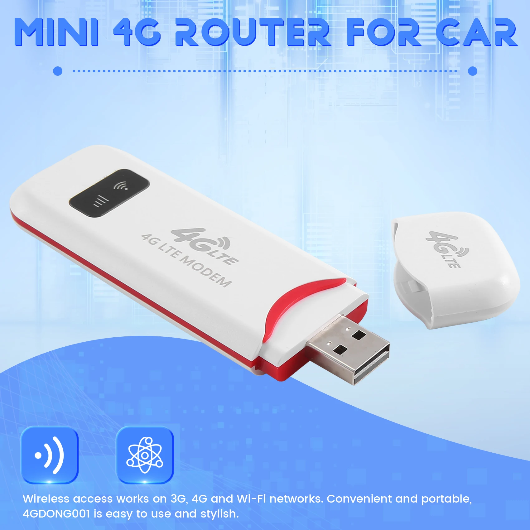 BOFF- Dongle USB Nirkabel 4G LTE Hotspot Seluler 150Mbps Modem Stik Kartu Sim Broadband Seluler Mini 4G Router untuk Mobil Kantor