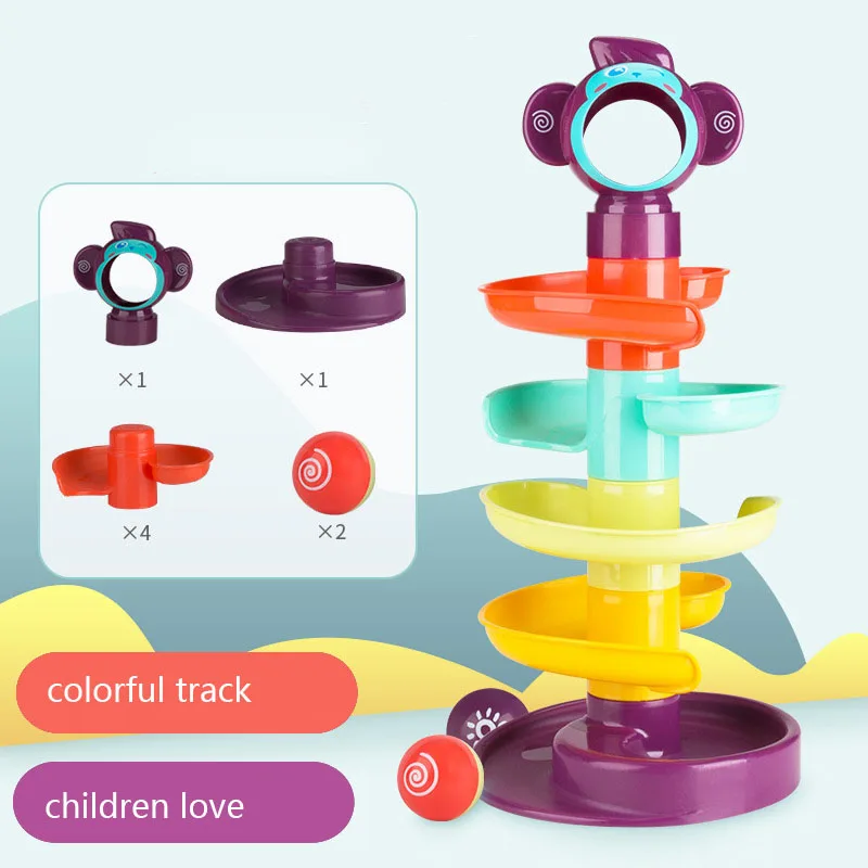 Baby  Toy Rolling Ball Pile Tower Early Education Colorful Educational Preschool Spin Track Set For Baby Toddler Kids Gift