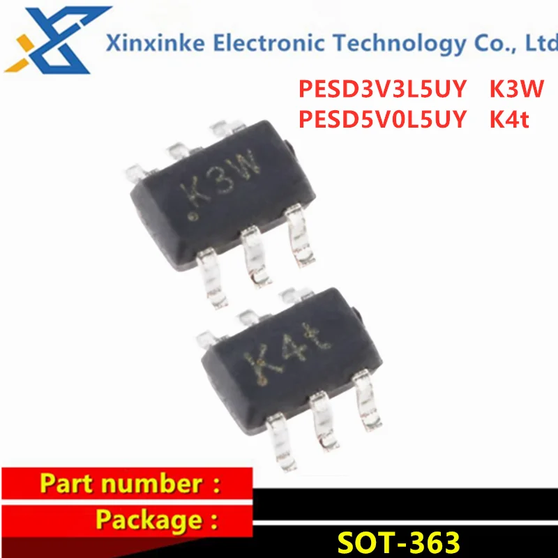 100PCS PESD3V3L5UY PESD5V0L5UY Marking：K3W K4t SOT-363 6A/3.3V 8A/5V ESD Protection Diode ESD Anti-static Diode