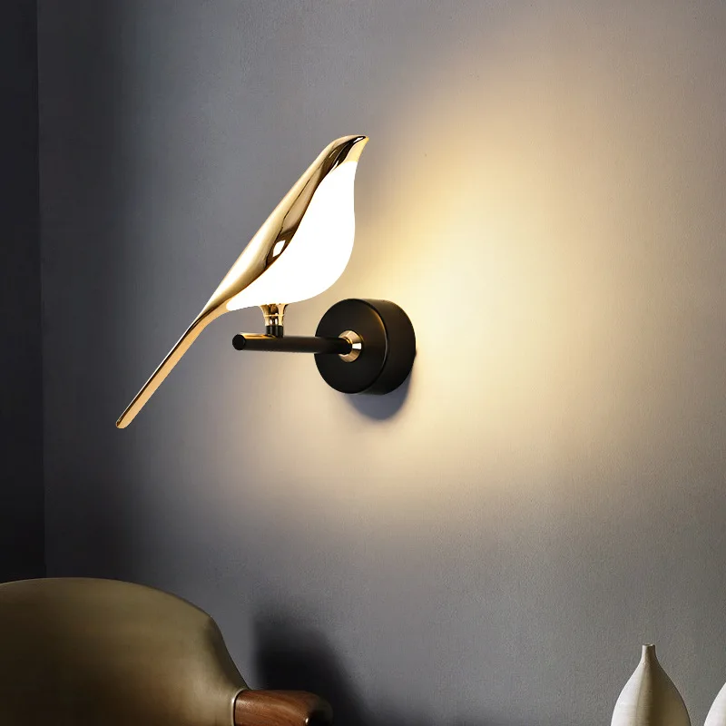 Creativity Gold Magpie Bird Led Wall Lamps Hallway Stairs Sconce lamp Bedroom Living Room Decor indoor Lighting Fixtures