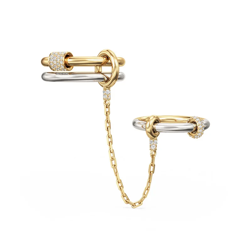 CAMEO Cross border Diamond Set Hot Selling S925 Pure Silver Fashion Chain Two tone Personalized Exquisite High end Ring