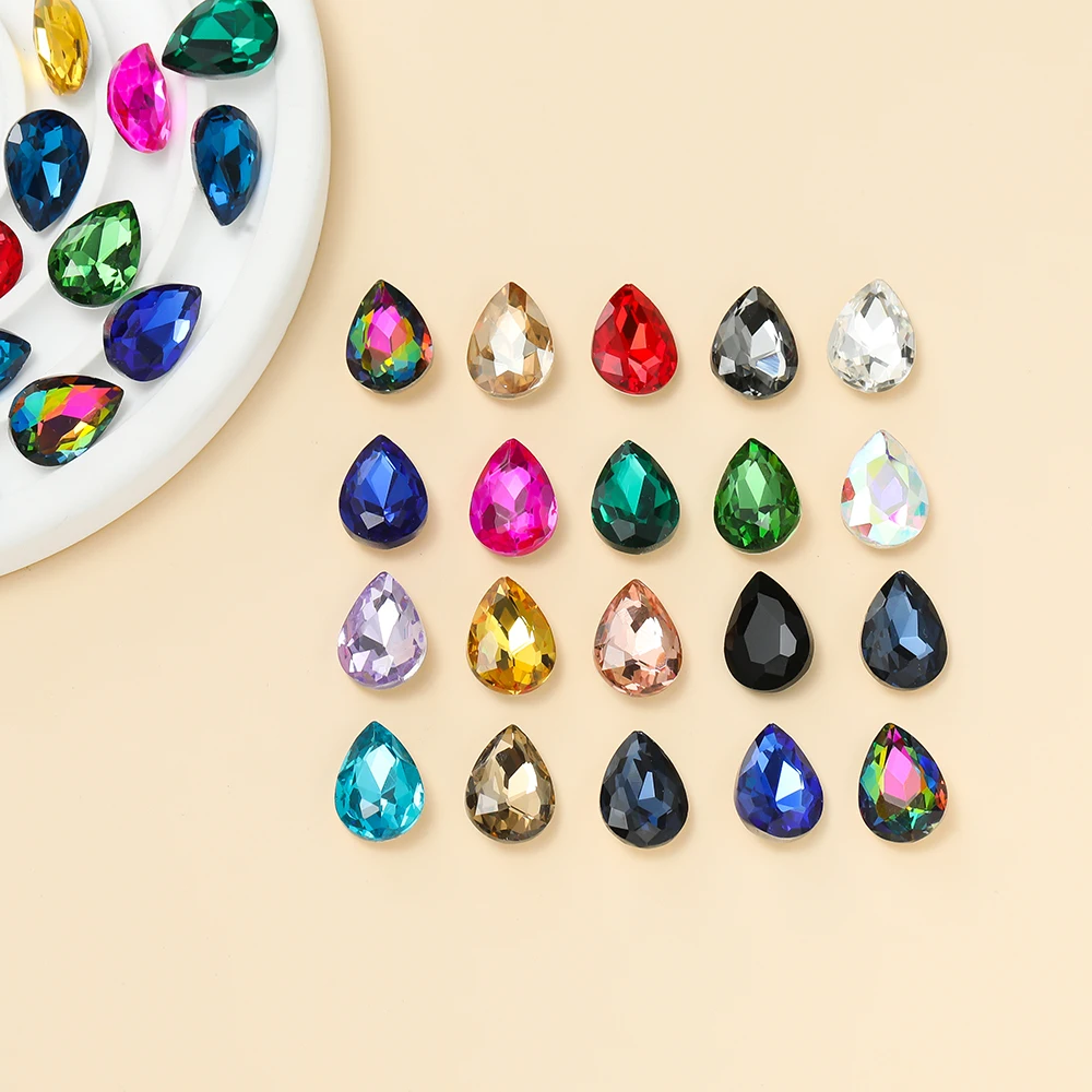 10pcs/lot Teardrop Glass Bead Crystal Gem Stone Point Back Drop Shape Rhinestones Glue On Rhinestone For DIY Jewelry Accessories