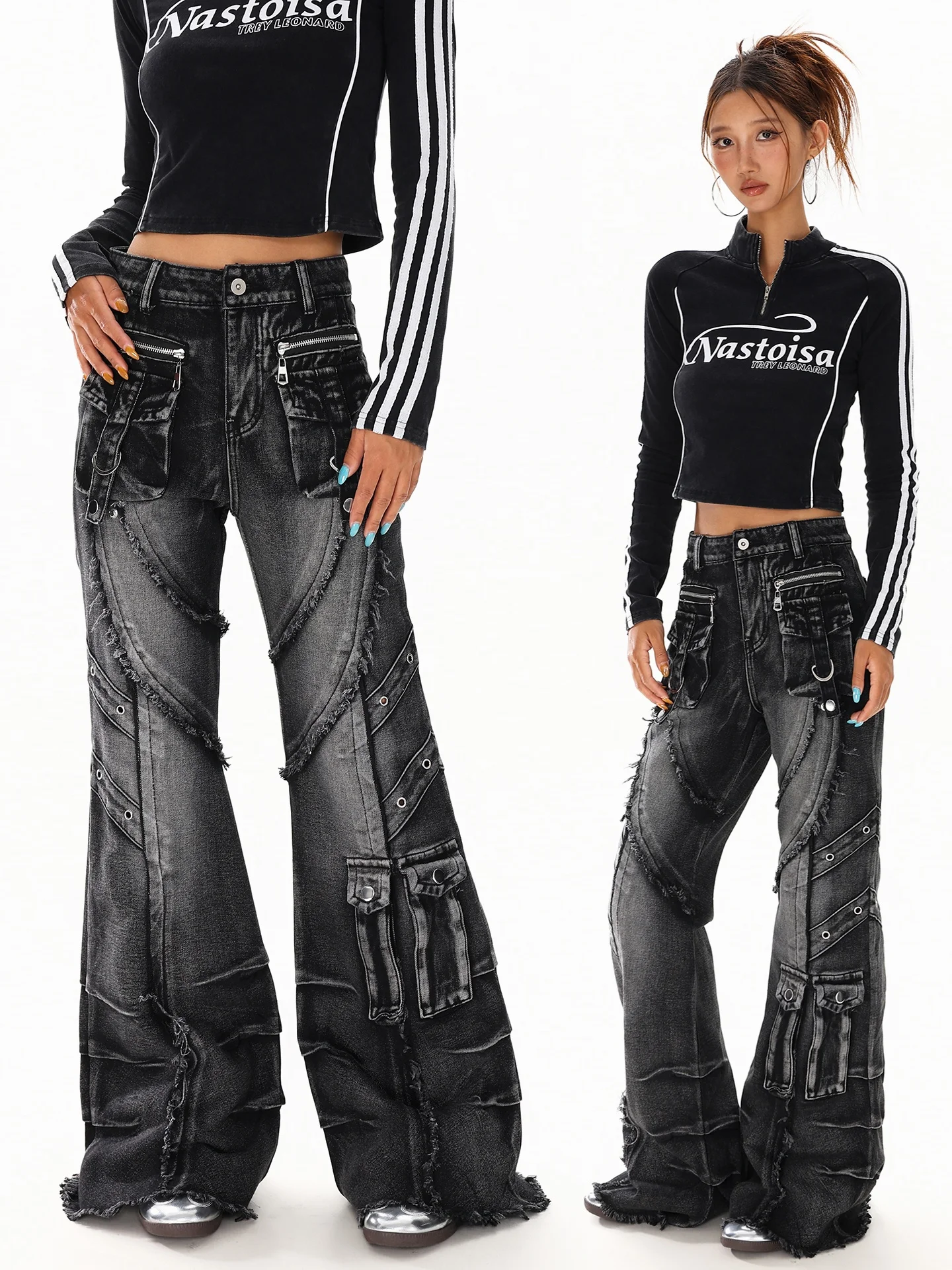 

Джинсы BOEAX American Sle Street Multi-ket из денима для женщин, весна 2026, новые расклешенные брюки с застежкой-молнией на талии