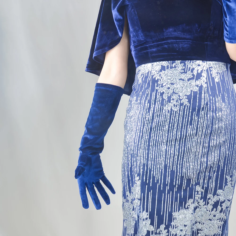 60 cm lange Samthandschuhe für Damen, elastischer Velours, Flanell, lila, thermisch, elegante Armstulpen, sexy Vintage-Mode, 1920er Abendmode – Detail 11