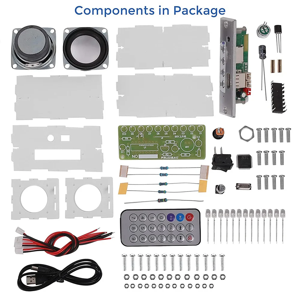 Kit de haut-parleur compatible Bluetooth bricolage avec lumière clignotante LED, mini amplificateur de son stéréo domestique USB, soudure