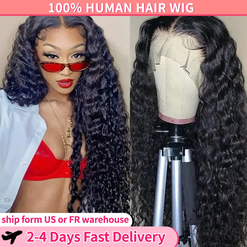 Deep Wave 200% HD 13x4 Lace Front Wigs Curly Human Hair Pre Plucked Remy Water Wave Lace Frontal Wig For Women 4x4 Closure Wig