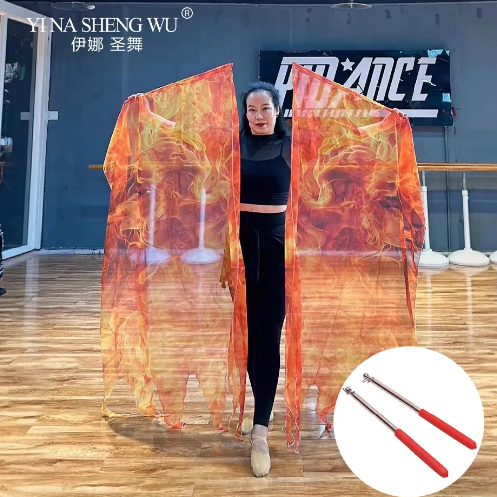 Worship Flags 2pcs Set Fire Printed Christian Praise Dance Flags Silky Polyester Church Worship Banner Outdoor Performance Flow