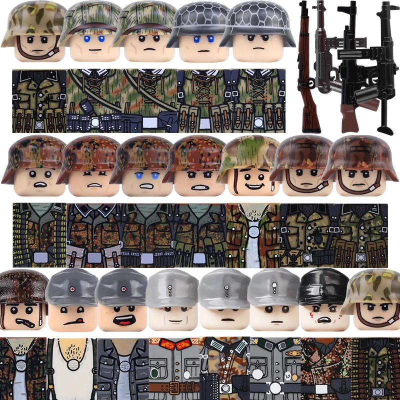 

Детские игрушки WW2, военные немецкие бронежилет, фигурки, строительный блок, армейский осенний дубовый лист, камуфляжный пехотный пистолет, сделай сам, кирпичи, подарок