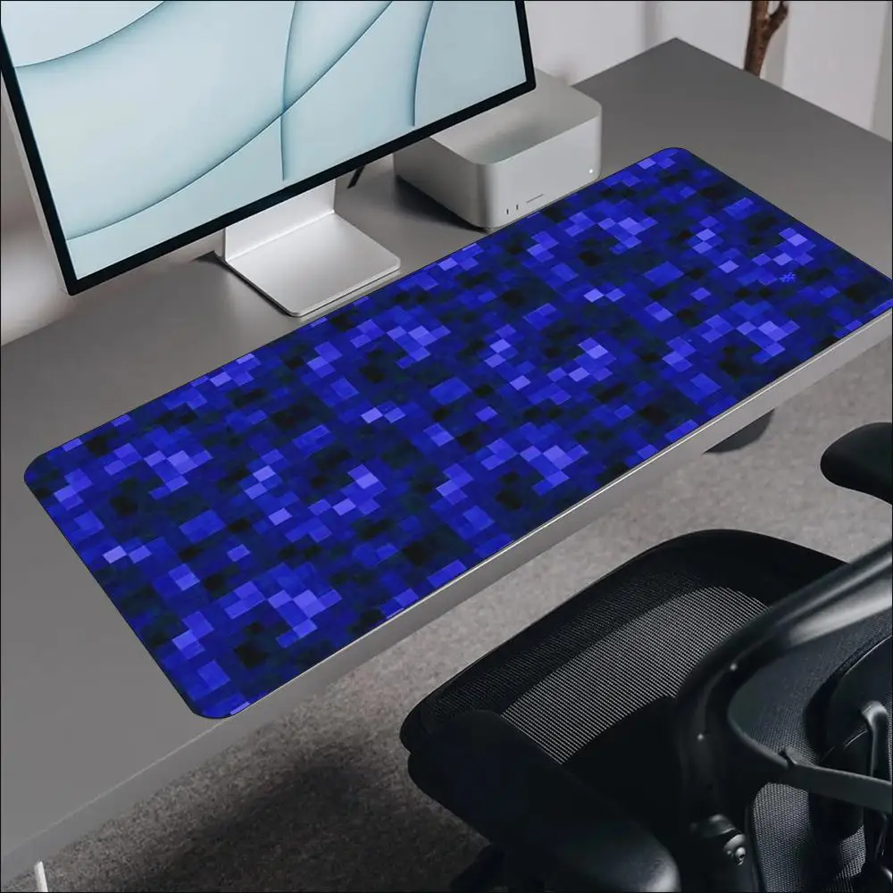 Extra Large Deskmat Pixel Geometric Block Print Stitched Border Anti‑Slip Rubber Base Smooth Mat For Gaming Home Office Table