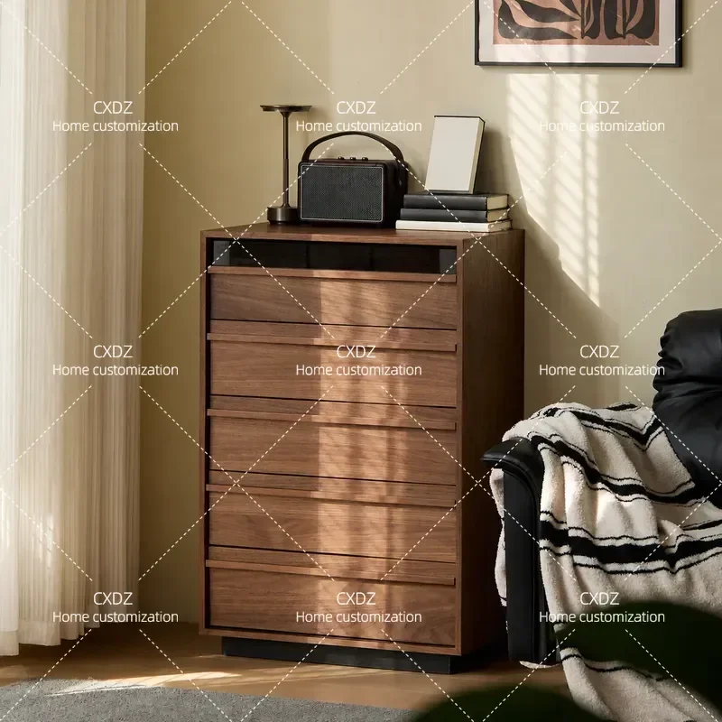 Bone Line Antique Black Walnut Chest of Drawers Modern Simple Floor Cabinet for Living Room Bedroom Small Apartment Storage