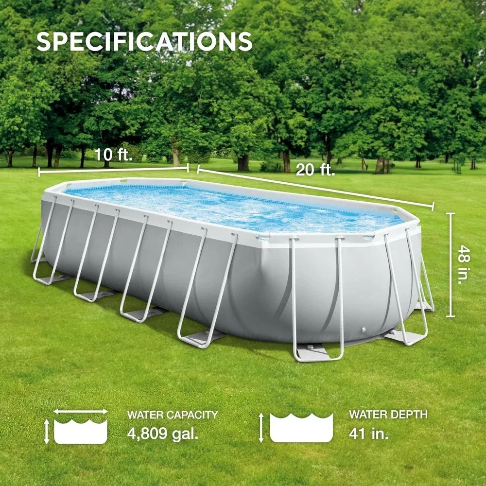 Premium Oval Above Ground Swimming Pool Set: 20ft x 10ft x 48in  1500 GPH Cartridge Filter Pump – Removable Ladder – Pool Cover