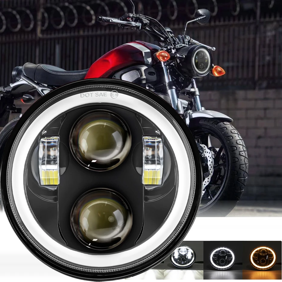 5.75 Inch Motorcycle LED Headlight Faro Moto Light Halo White DRL Angel Eyes for Dyna Sportster Softail 5 3/4\