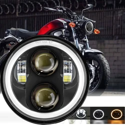 5.75 Inch Motorcycle LED Headlight Faro Moto Light Halo White DRL Angel Eyes for Dyna Sportster Softail 5 3/4