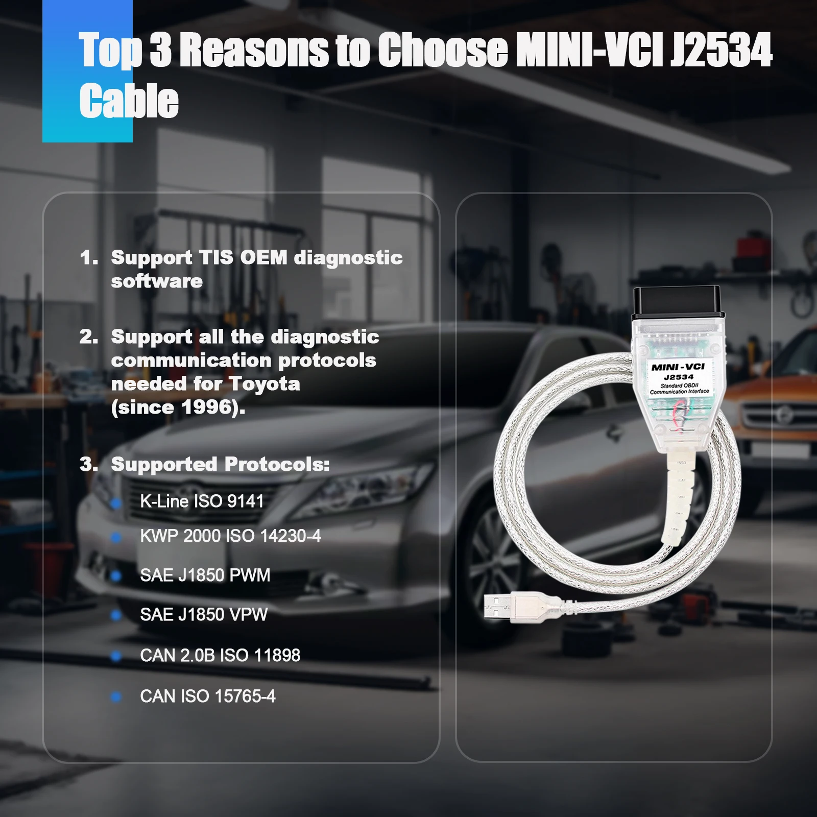 MINI VCI J2534 V18.00.008 OBDII Interface For TIS Techstream Original FTDI OBD2 Diagnostic Tool Auto Scanner for Toyota/Lexus