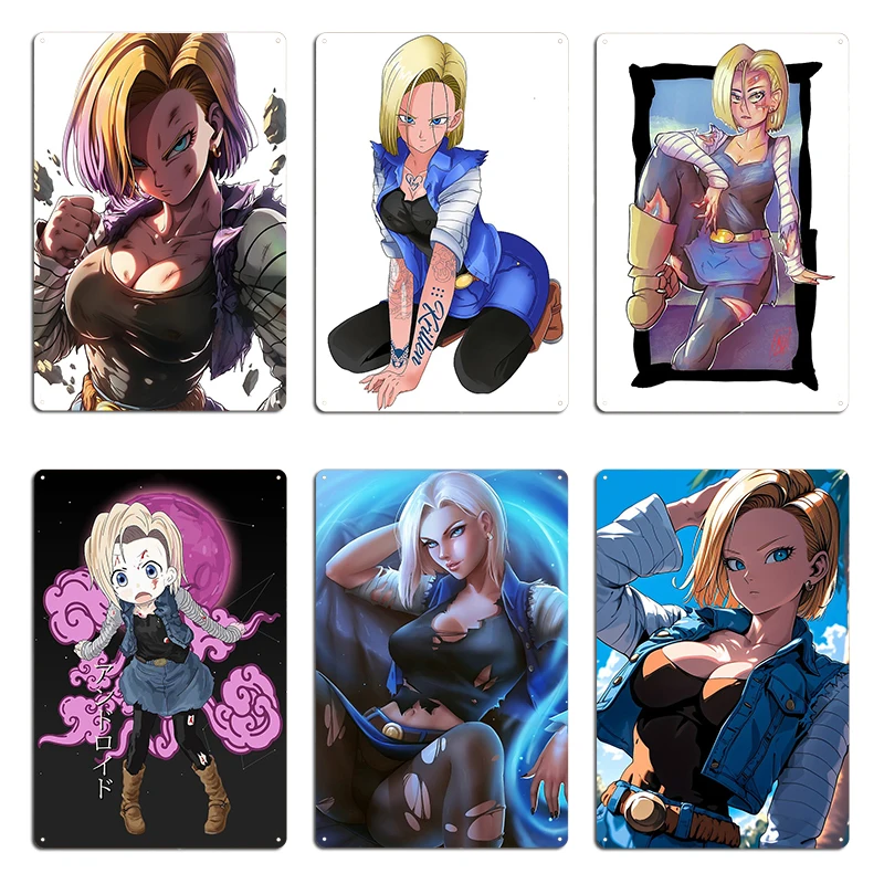 Android 18 Metal Sign Personalized Party Club Home Plaques Amine Girl Tin Sign Posters