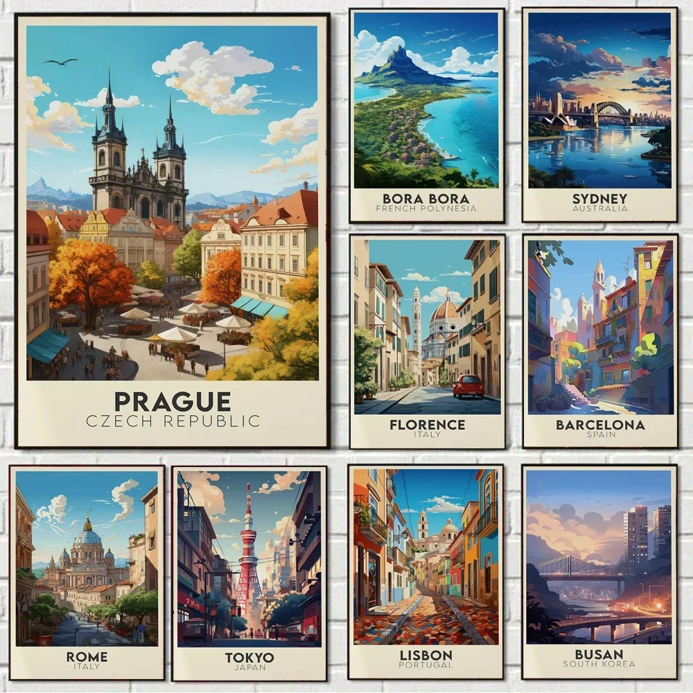 Global Travel Art Posters, Lisbon, Amsterdam,Maldives,Edinburgh,Sydney, Vintage City Travel Murals, Travel Gifts, Home Decor