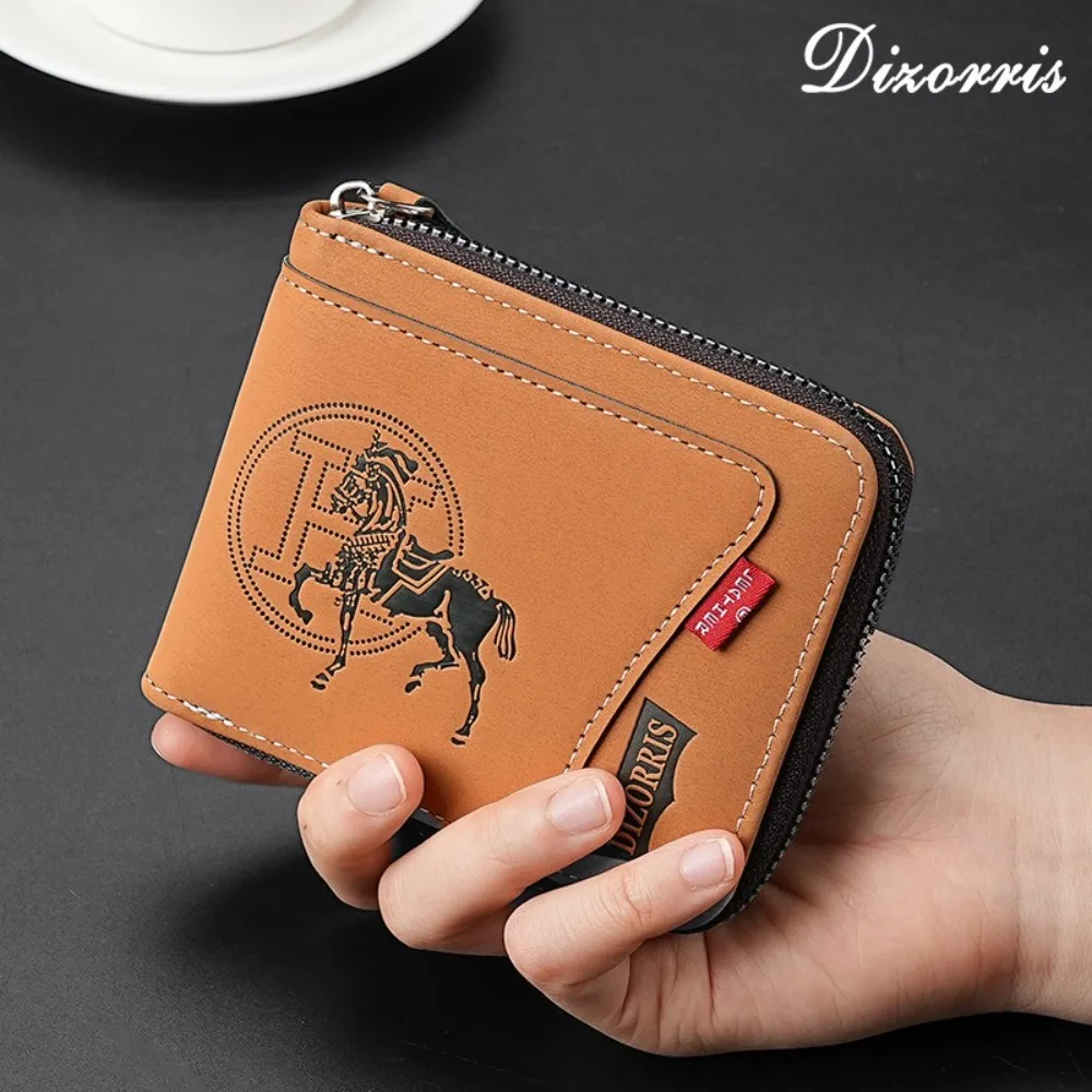 Kettenbrieftasche für Herren, Retro-Stil, horizontale Reißverschlusstasche, modisches kurzes Kartenetui, Münzgeldbörse, Polyesterfaserfutter