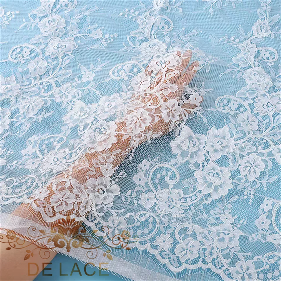 

Chantilly Floristic Lace With Cords Vintage Floral Embroidered French Corded Lace Wedding Dress Eyelash Lace Fabric