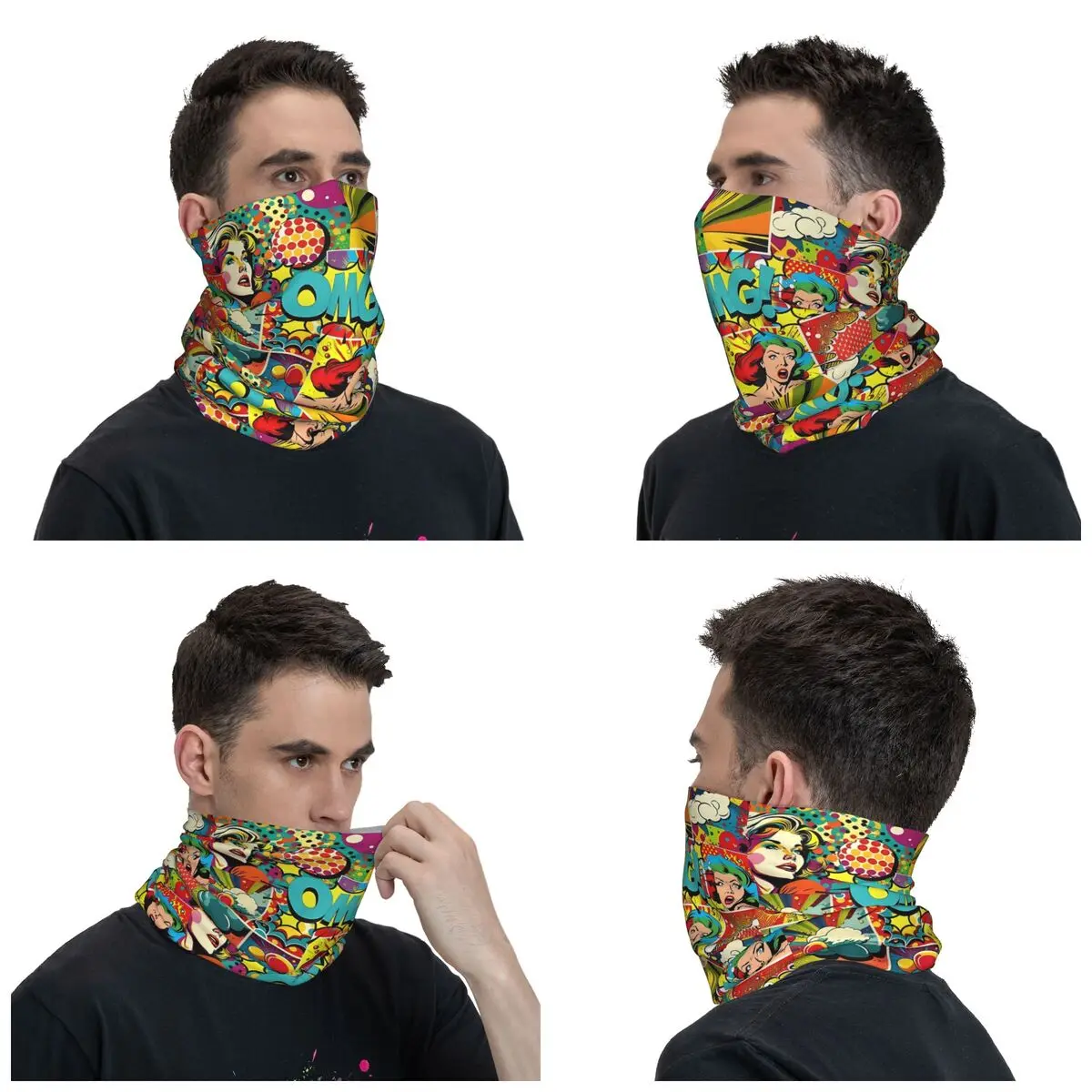 Comic Colorful Book Panels Bandana Neck Cover Printed Mask Scarf Multi-use Balaclava Riding for Men Women Adult Windproof