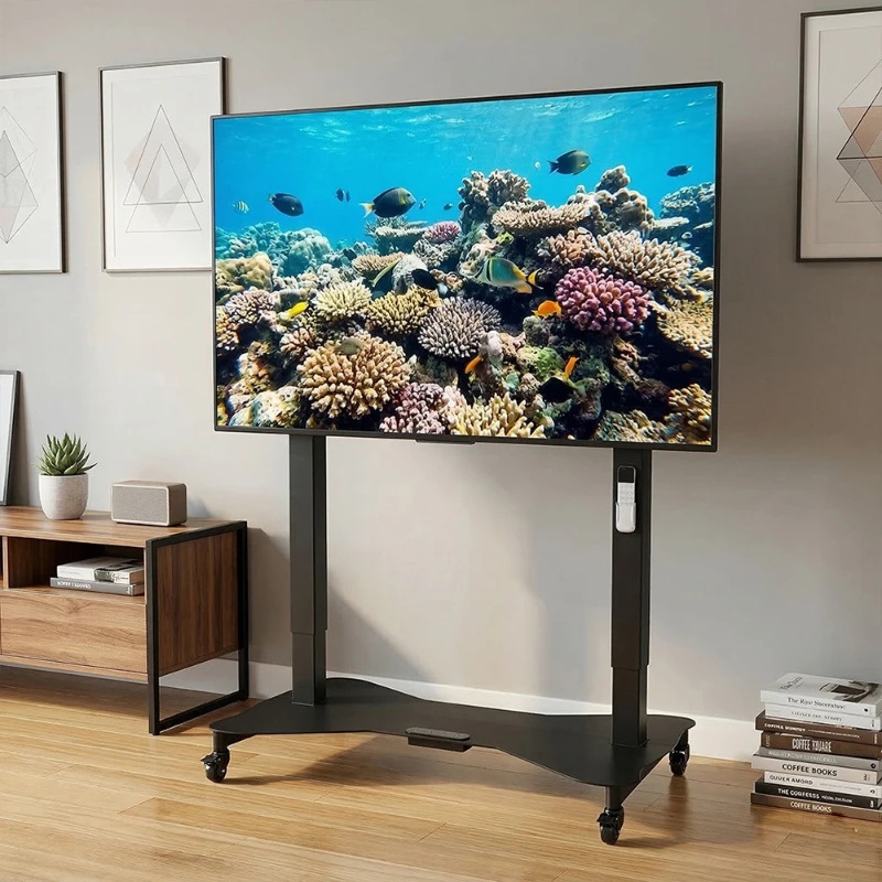 New dual-motor electric lift TV TV bracket movable floor-to-ceiling pulley all-in-one machine rack