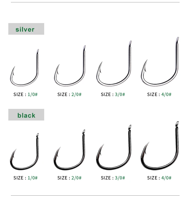 プロベロス 50個 1/0 # -4/0 #   高炭素鋼オフセットバーブ付きシャープソルトウォーターペスカジグフック釣りアクセサリーセット卸売