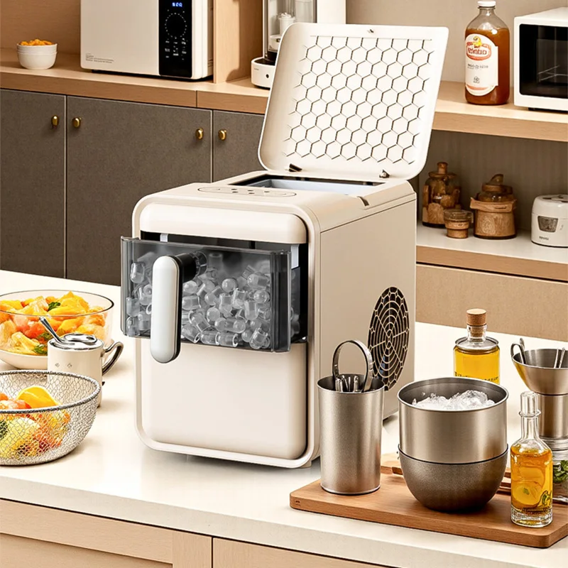 Mini Automatic Ice Maker, 1.2L, Self-Cleaning Function, Compressor-Powered Rapid Cooling, Low-Water Alert, Draw-Out Ice Tray