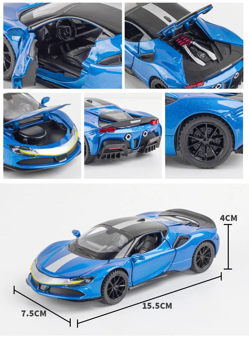 1:32 SF90 Alloy Car Model Diecasts &Toy Vehicles Metal Car Pull Back High Simulation Sound Light Collection Kids