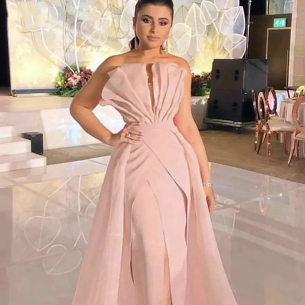 2024 Elegant Mermaid Evening Dress Formal Elegant Pink Soft Party Dress Prom Dress Detachable Trailing Vest Large Size