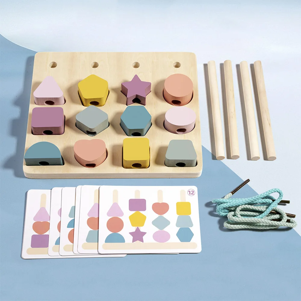 Juguetes de madera Montessori para niños, formas de colores a juego con juego de rompecabezas, cognición de colores con cuentas, juguetes educativos, regalo para niños