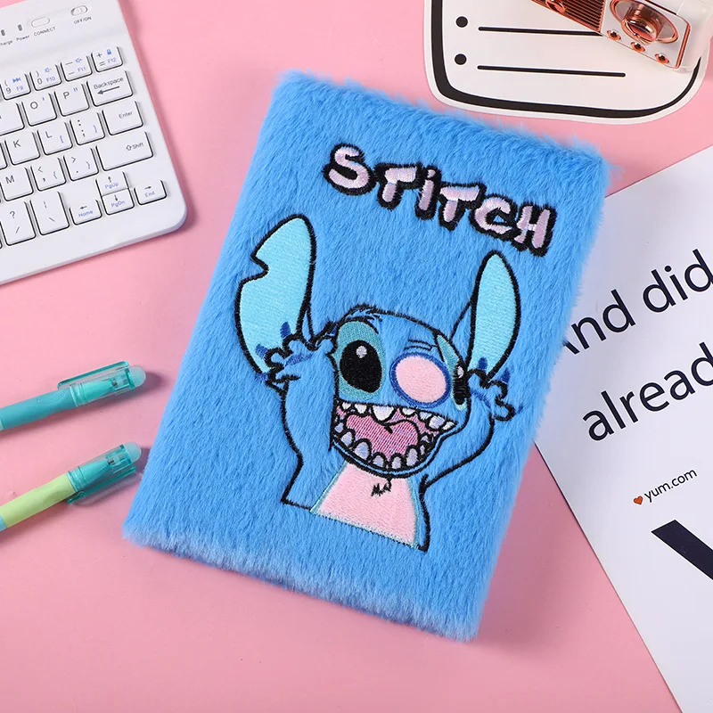 Anime Disney Cute Lilo Stitch Cartoon Plush Portable Notebook Cute Student Plush Notepad Diy Handbook Stationery Gift 14.5x21cm