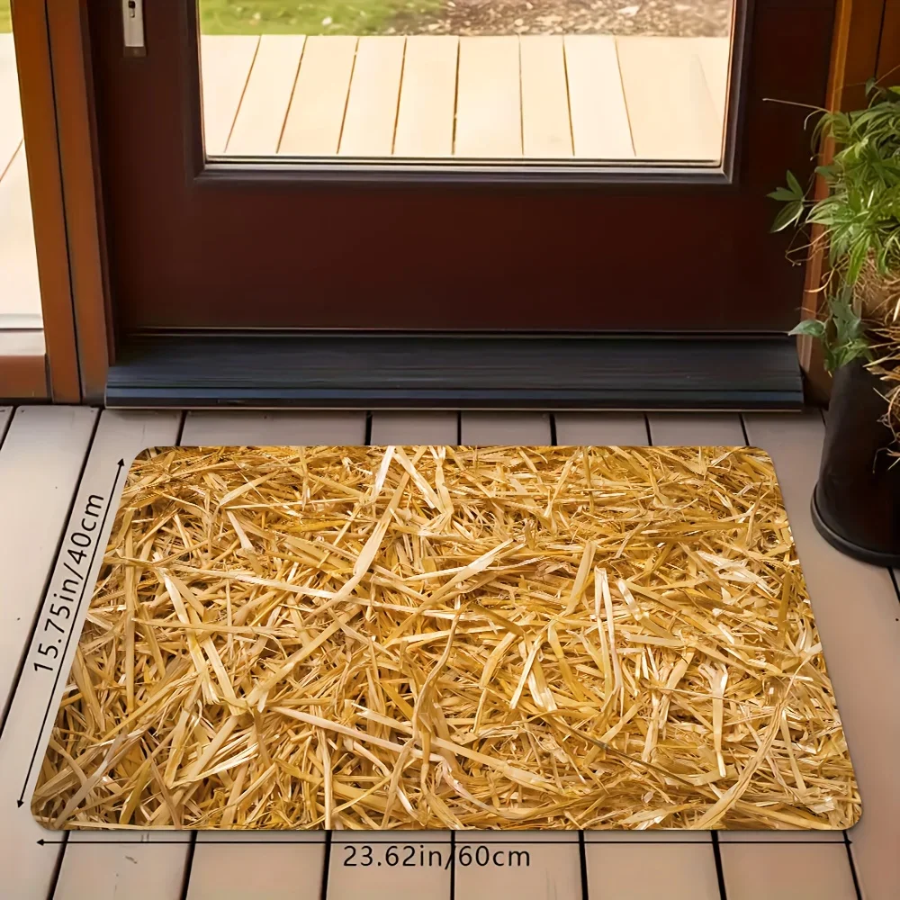 Flannel Printed Straw Pattern Rug Natural Look Indoor Mat Rural Theme Home Decoration Harvest Design Farm Style Doorway Scene