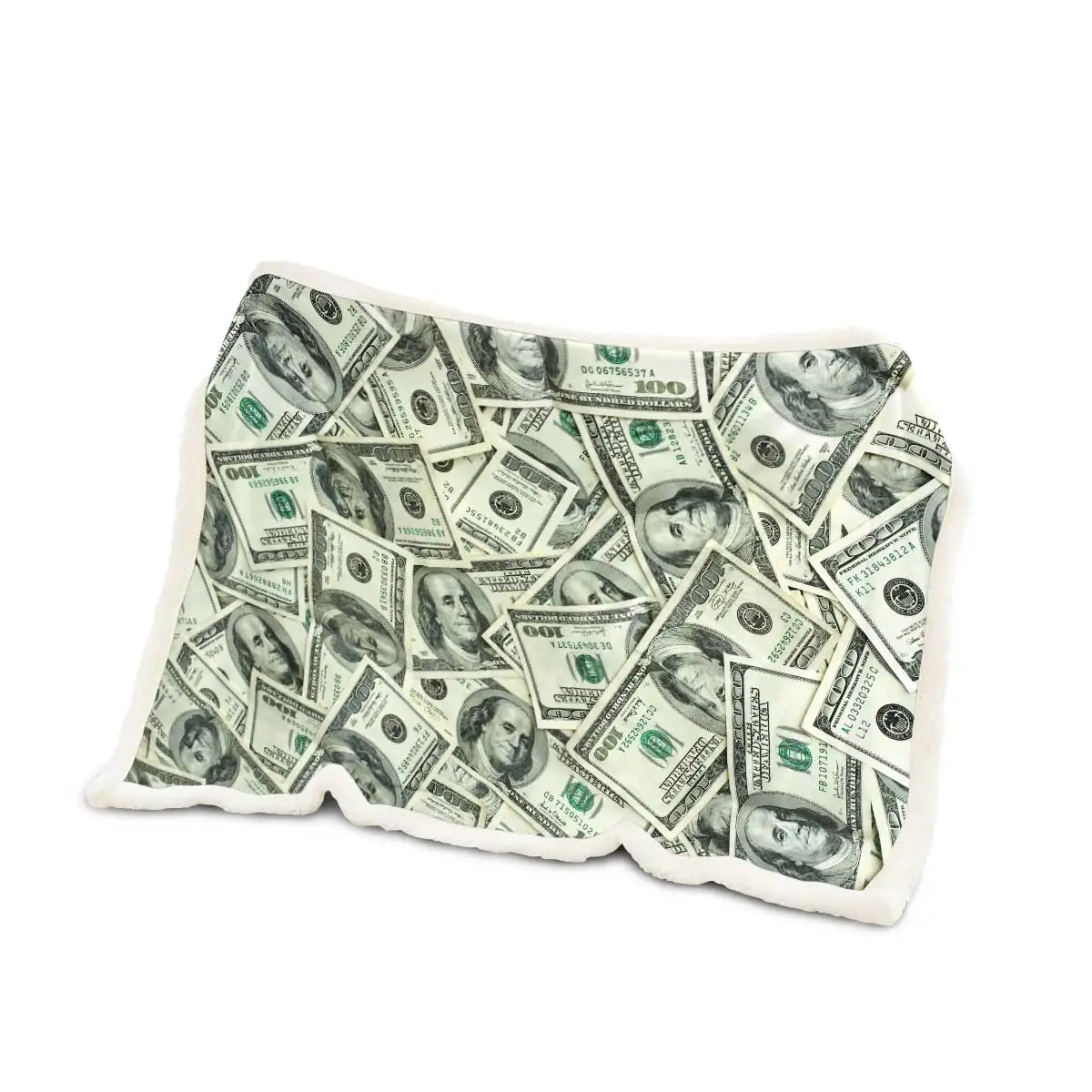 

1 шт., толстое одеяло с имитацией ягненка с принтом банкнот, несколько размеров для сна и отдыха, мягкое и теплое, можно стирать в машине